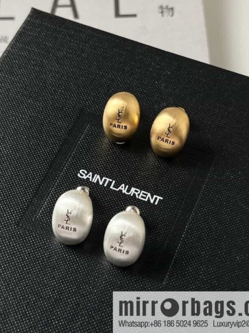 Saint Laurent silver YSL brushed oval stud earrings