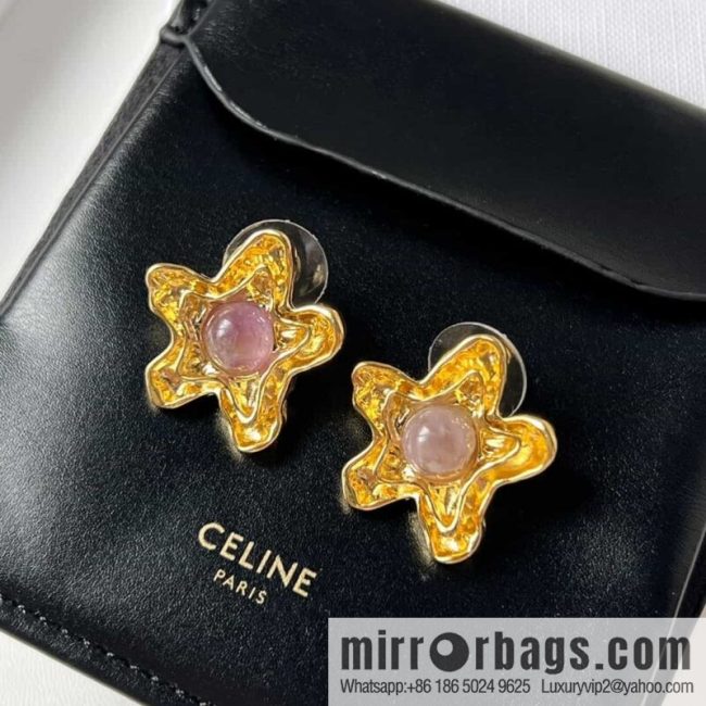 New Celine pentagram amethyst stud earrings