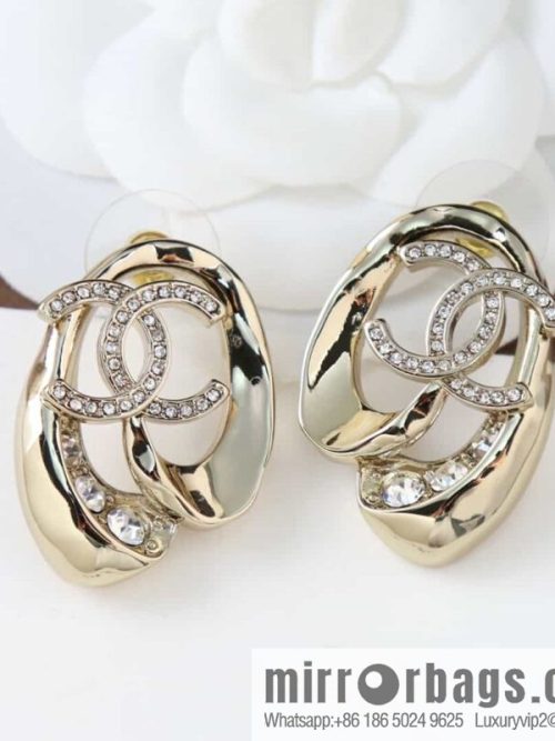 New ☑️ CHANEL Chanel C1 double c gold oval hollow stud earrings