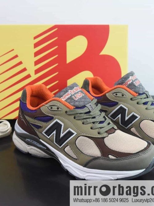Made in USA M990V3 🥰 Khaki/Orange \"Three-generation series low-top American pedigree classic Vintage casual sports versatile dad running shoes\" Khaki dark brown orange \"M990BT3