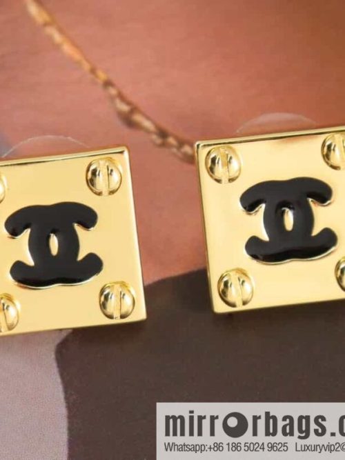 New ☑️ Chanel medieval series square gold double c earrings