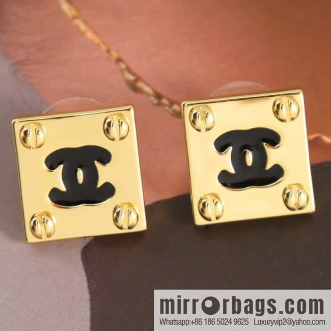 New ☑️ Chanel medieval series square gold double c earrings