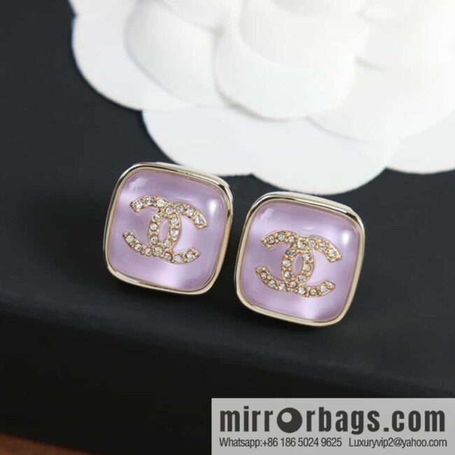 [Single price] New Chanel c1 double c square pink blue purple white stud earrings