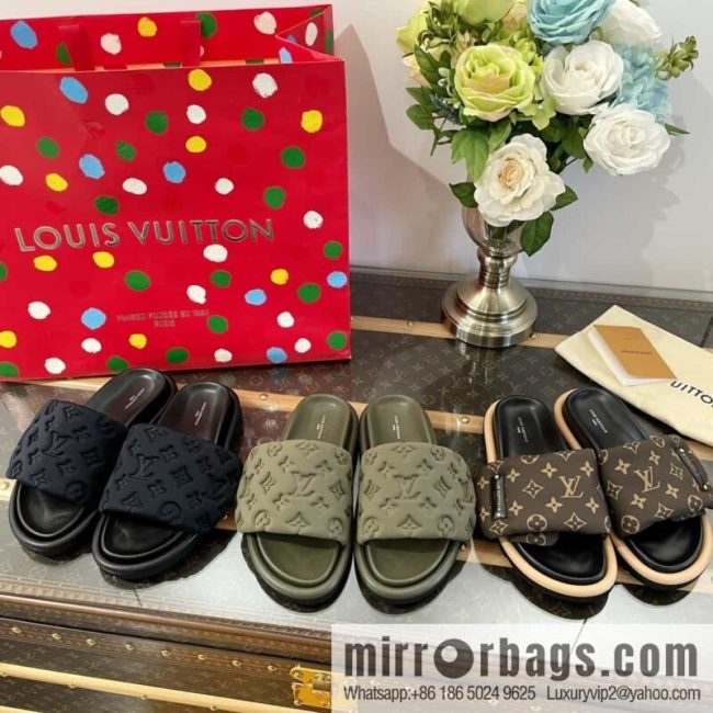 LV/Louis Vuitton 1v donkey brand | velcro platform slippers