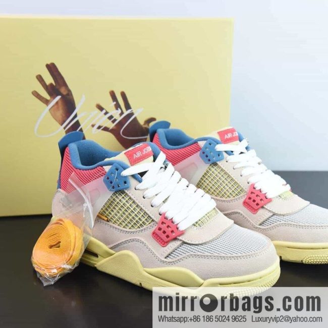 Air Jordan 4 x Union LA AJ4 Joint Off Noir Pink and Blue Sneakers Part Number: DC9533-800