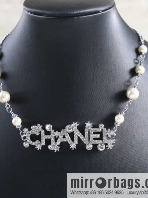 New ☑️ Chanel silver 23p pearl full diamond letter necklace