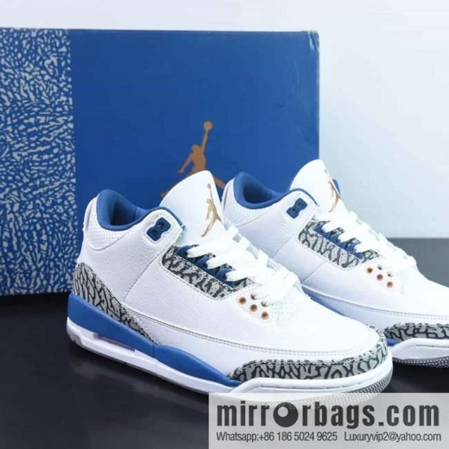 Air Jordan 3 Retro \"White and True Blue\" Wizards durable Vintage basketball shoes, white and blue, item number: CT8532-148