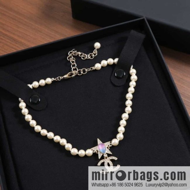 New ☑️ Chanel Double C Pentagram ⭐ Star Pearl Necklace