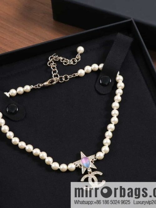 New ☑️ Chanel Double C Pentagram ⭐ Star Pearl Necklace
