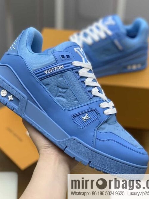 LV/Louis Vuitton men\'s sports and leisure shoes made of blue calfskin