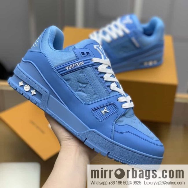 LV/Louis Vuitton men\'s sports and leisure shoes made of blue calfskin