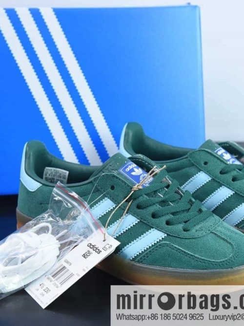 Adidas Adidas Gazelle Indoor Trainers Antelope Internal Training Series Low Top Vintage Versatile Leisure Sports German Training Wind Board Shoes \"Green Light Blue Rubber Sole\" IG9979
