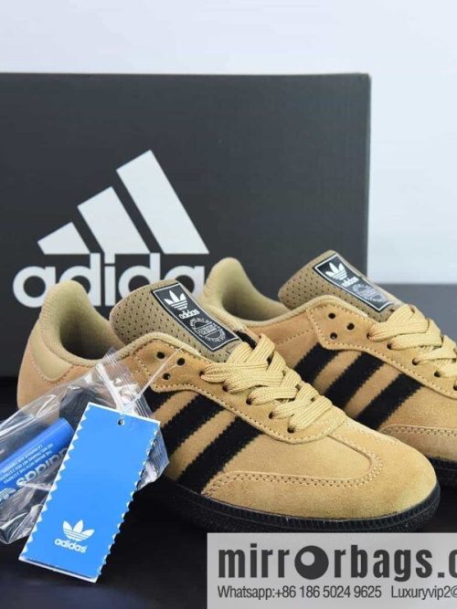 Adi AD Clover Originals Samba ADV \"Cardboard Black\" Samba Series Gentlemen\'s German Training Football Style Versatile Low Top Casual Sports Board Shoes \"Flip Hair Wheat Yellow Black\" HP9085