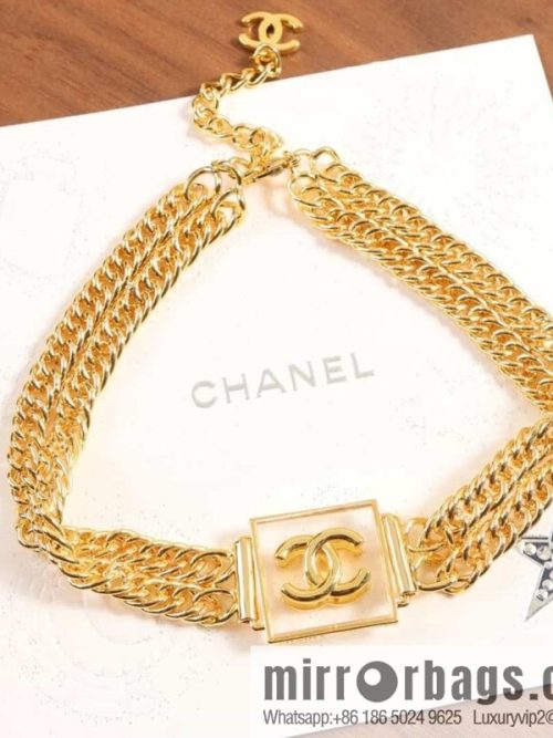 New ☑️ CHANEL Chanel Double C Square Acrylic Gold Necklace Necklace