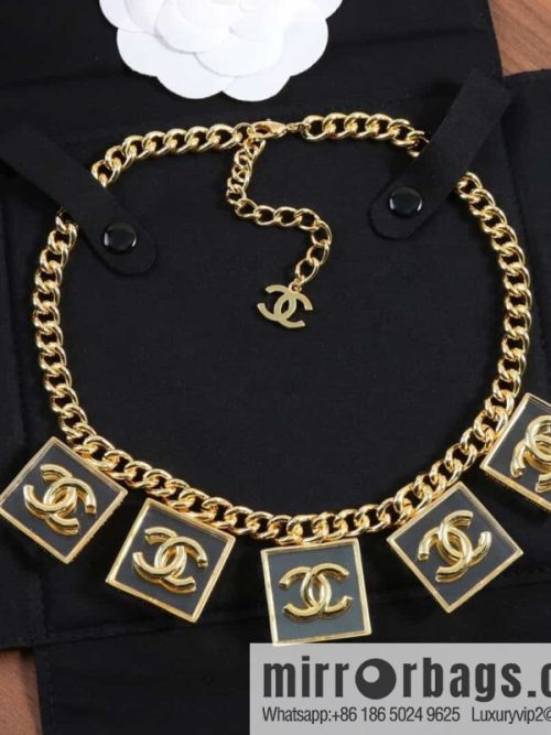 New ☑️ CHANEL Chanel Double C Square Acrylic Gold Necklace Necklace