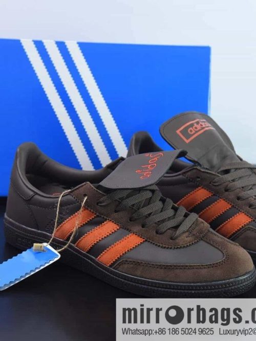 SHUKYU x E-WAX x Adidas Handball Spezial \"Brown\" Handball Player Series Low Top Vintage \"leather (fabric) chocolate brown bright orange\" Item number: HP6694
