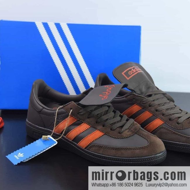 SHUKYU x E-WAX x Adidas Handball Spezial \"Brown\" Handball Player Series Low Top Vintage \"leather (fabric) chocolate brown bright orange\" Item number: HP6694