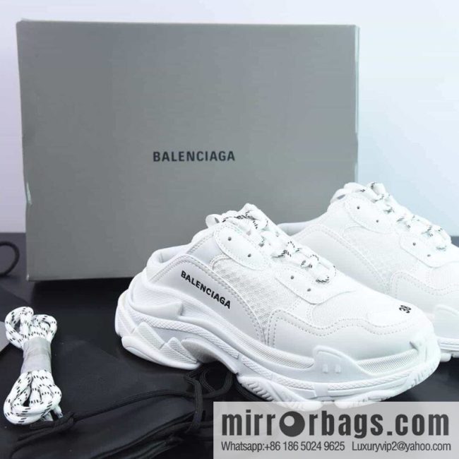 Balenciaga BALENCIAGA] Track Mule Clear Sole Sneakers Vintage Wild Running Daddy Baotou Dew Heel Half-drag Versatile Jogging Shoes \"White Half-drag\" 653814