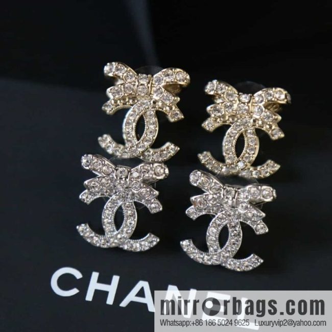 New ☑️ CHANEL CHANEL C1 double c bow full diamond stud earrings
