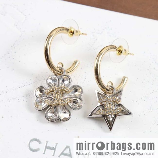 New ☑️ chanel c2 double c flower pentagram ⭐ star stud earrings
