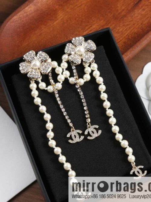 New ☑️ chanel c2 double c flower pearl fringed stud earrings