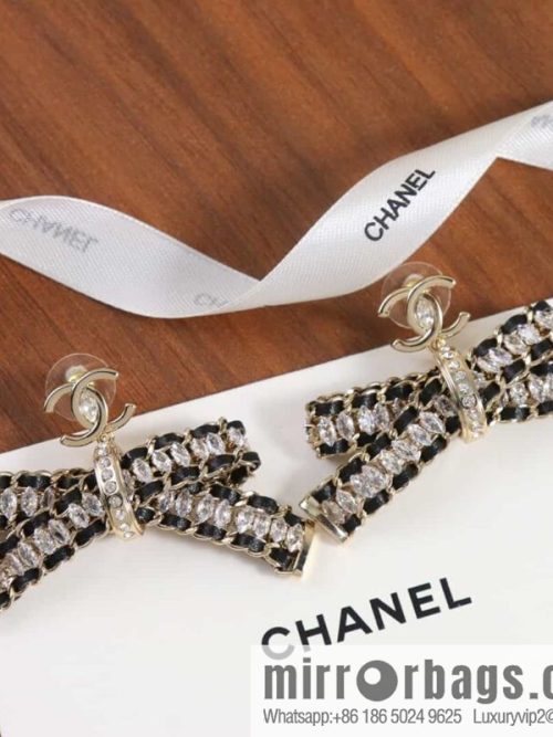 New ☑️ CHANEL Chanel double c black leather rope bow stud earrings