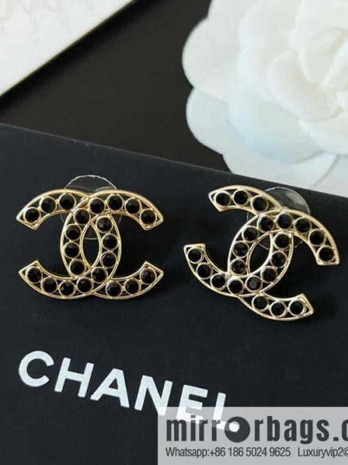 New ☑️ chanel c1 double c black diamond earrings stud earrings