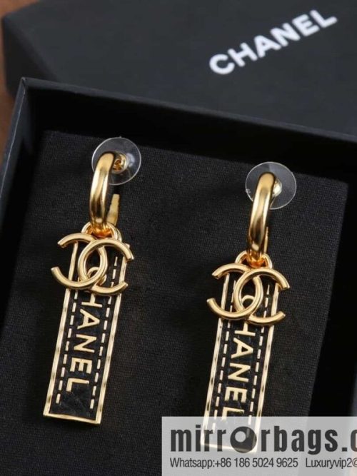 New ☑️ chanel c2 double c black strip leather earrings