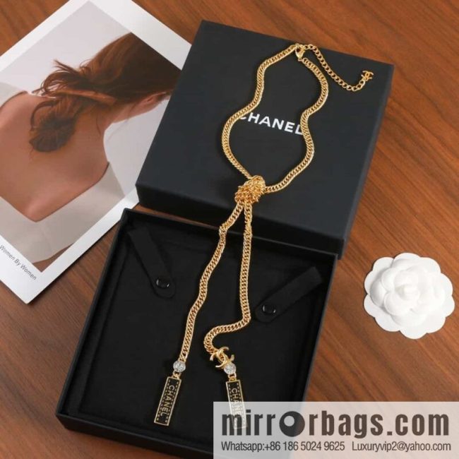 New ☑️ Chanel double c black strip leather necklace sweater chain