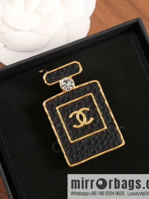New ☑️ Chanel Double C Black Leather Perfume Bottle Brooch