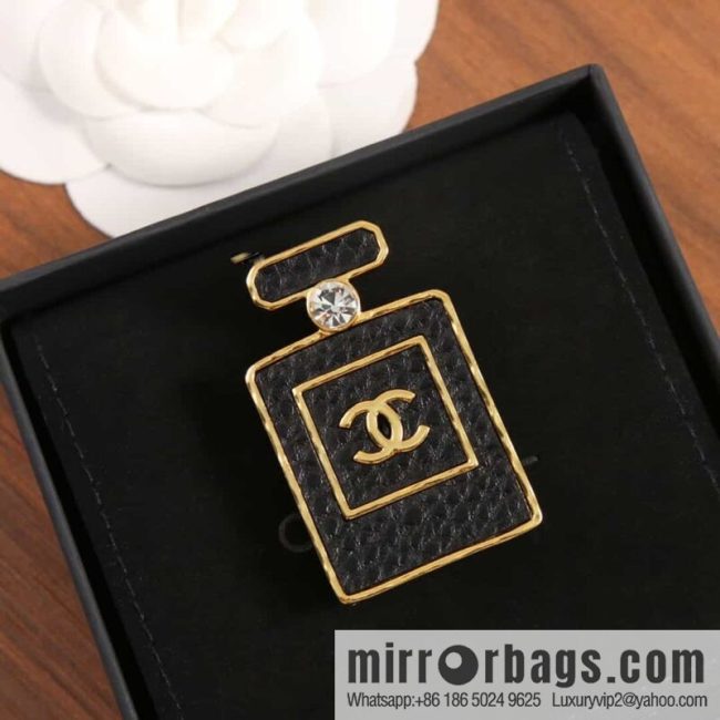 New ☑️ Chanel Double C Black Leather Perfume Bottle Brooch