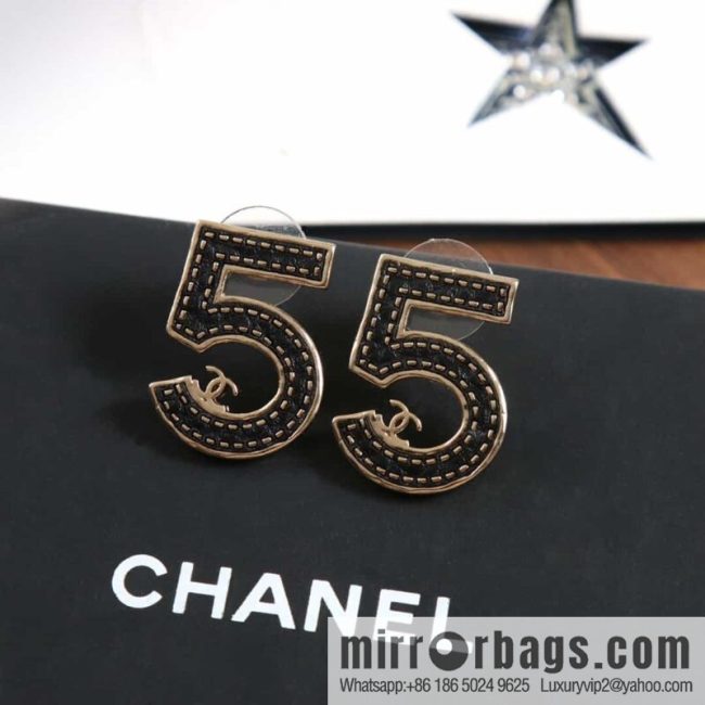 New ☑️ chanel c1 double c no. 5 black leather earrings