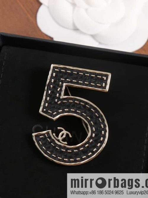 New ☑️ Chanel Double C No. 5 5 Character Black Leather Brooch