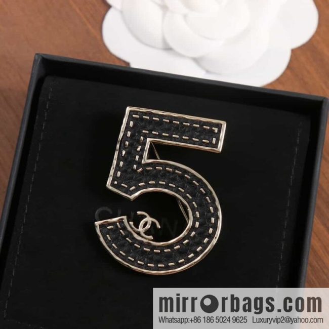 New ☑️ Chanel Double C No. 5 5 Character Black Leather Brooch