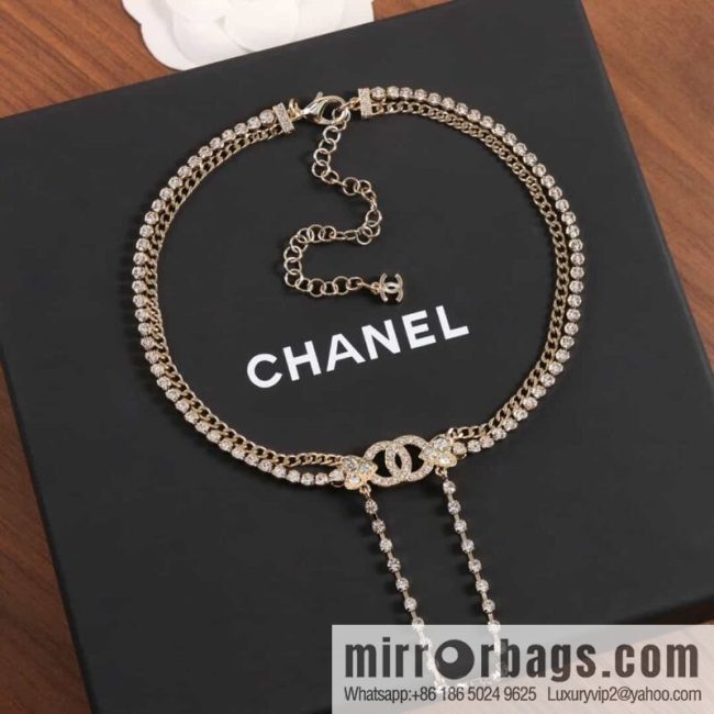 New ☑️ Chanel Double C Full Diamond Tassel Necklace Necklace