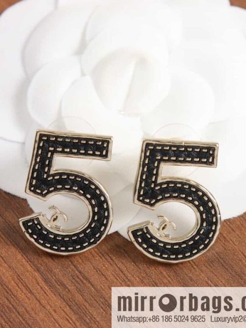 New ☑️ chanel c1 double c no. 5 black leather earrings