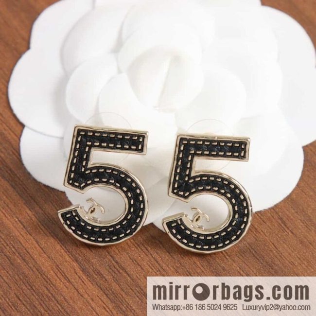 New ☑️ chanel c1 double c no. 5 black leather earrings