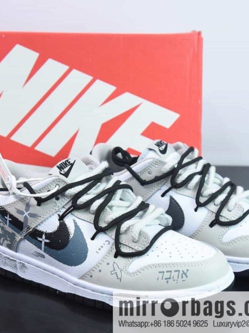 Nike Dunk Low brush graffiti, cross, black and white gray, low top sneakers item number: FD0661 100-74