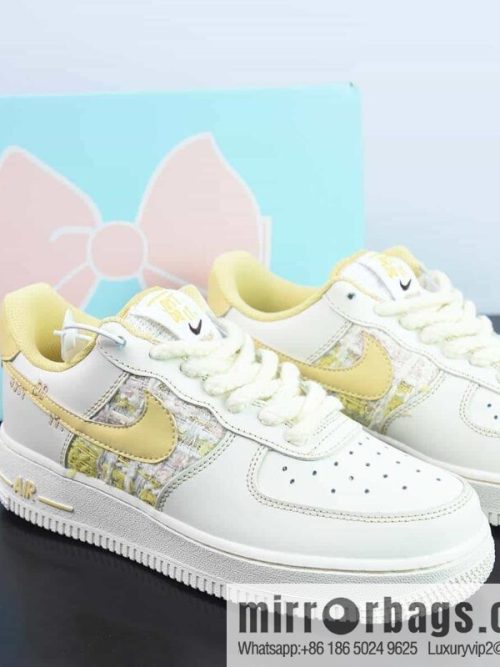 Nike Air Force 1 \'07 Low \"JUST DO IT\" Air Force No. 1 Classic Low-top Versatile Casual Sports Board Shoes \"Beibai Light Pink Yellow Woven Small Fragrance\" Item Number: FJ7740-016