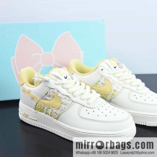 Nike Air Force 1 \'07 Low \"JUST DO IT\" Air Force No. 1 Classic Low-top Versatile Casual Sports Board Shoes \"Beibai Light Pink Yellow Woven Small Fragrance\" Item Number: FJ7740-016