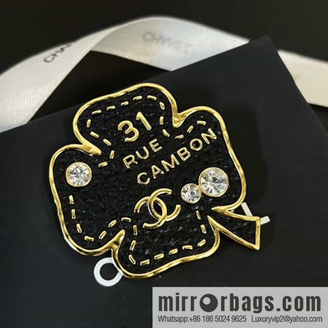 New ☑️ Chanel double c black four-leaf clover brooch