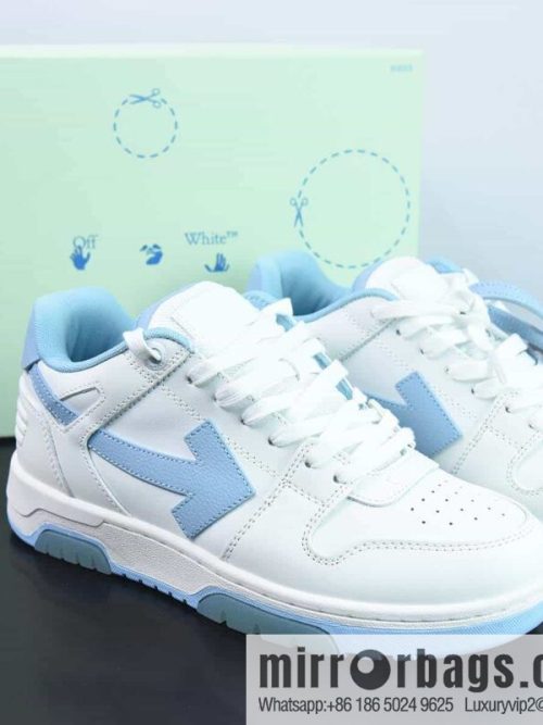OFF-WHITE Out Of Office series low-top Vintage versatile casual sports shoes \"leather (fabric) white North Carolina blue arrow\" OMIA189F22LEA0010156