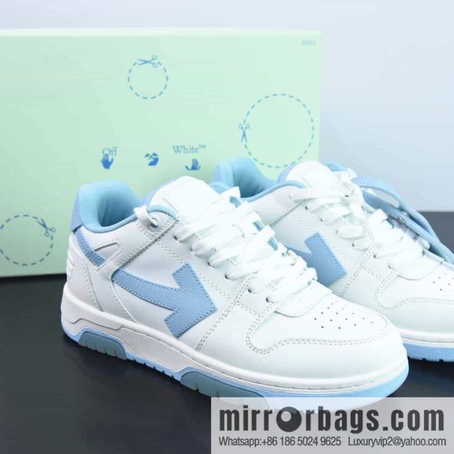 OFF-WHITE Out Of Office series low-top Vintage versatile casual sports shoes \"leather (fabric) white North Carolina blue arrow\" OMIA189F22LEA0010156
