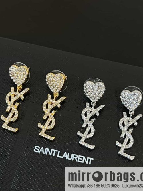 Saint Laurent YSL Love Peach Heart Full Diamond Stud Earrings