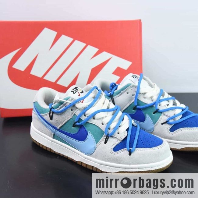 Nike Dunk Low SB low-top skate shoes/gray-blue double-hook strap, customized version, item number: DD9457-100-88