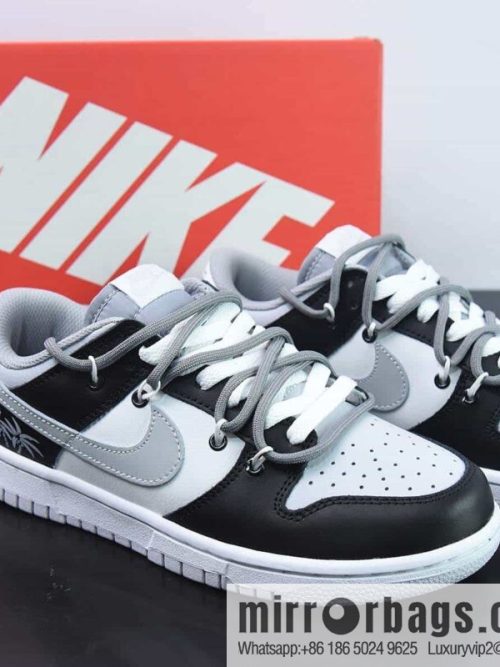 Nike Dunk Low SB low-top skate shoes/white gray black, straps, customized version