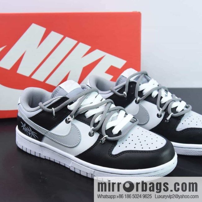 Nike Dunk Low SB low-top skate shoes/white gray black, straps, customized version