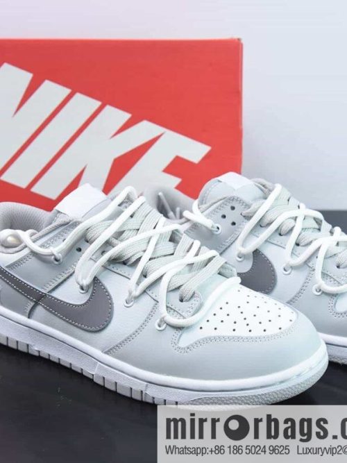 Nike Dunk Low SB low-top skate shoes/white gray, straps, customized version