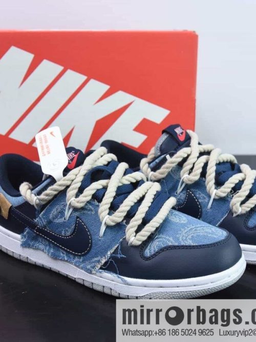Nike Dunk Low SB low-top skate shoes/denim blue cashew nuts, straps, custom version