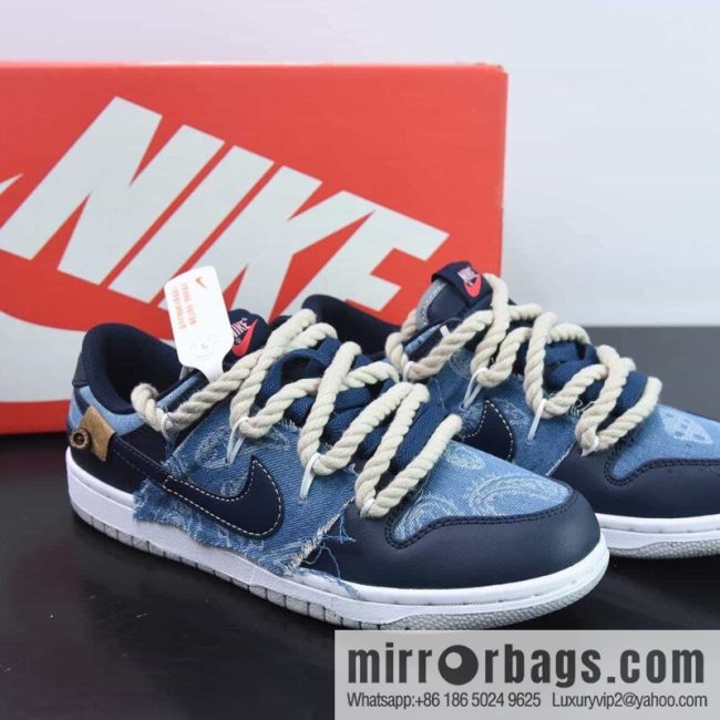 Nike Dunk Low SB low-top skate shoes/denim blue cashew nuts, straps, custom version